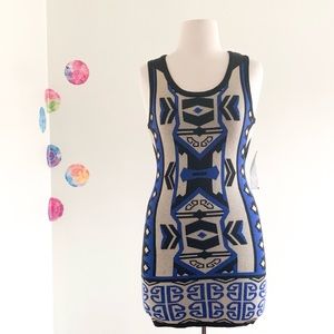 Takeout tribal aztec bodycon blue dress XS